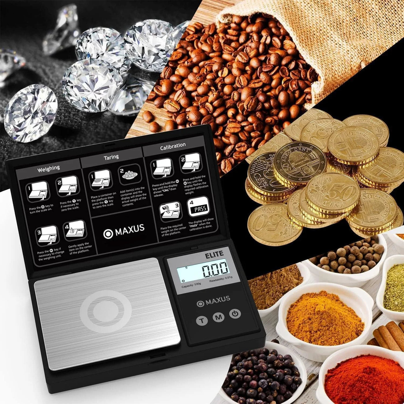 Digital Pocket Gram Scale 500g X 0.01g High Precision with Tray, Weighs Sm Food, Jewelry, Ounces, Grains, LCD Display, Tare Function