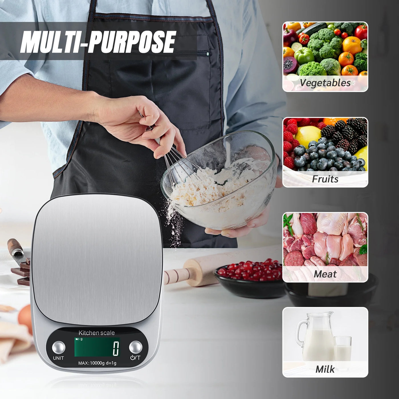 Food Scale, 22 Lb Digital Kitchen Scales, Weight Ounces and Grams for Cooking and Baking, 9 Units with Tare Function, LCD Display