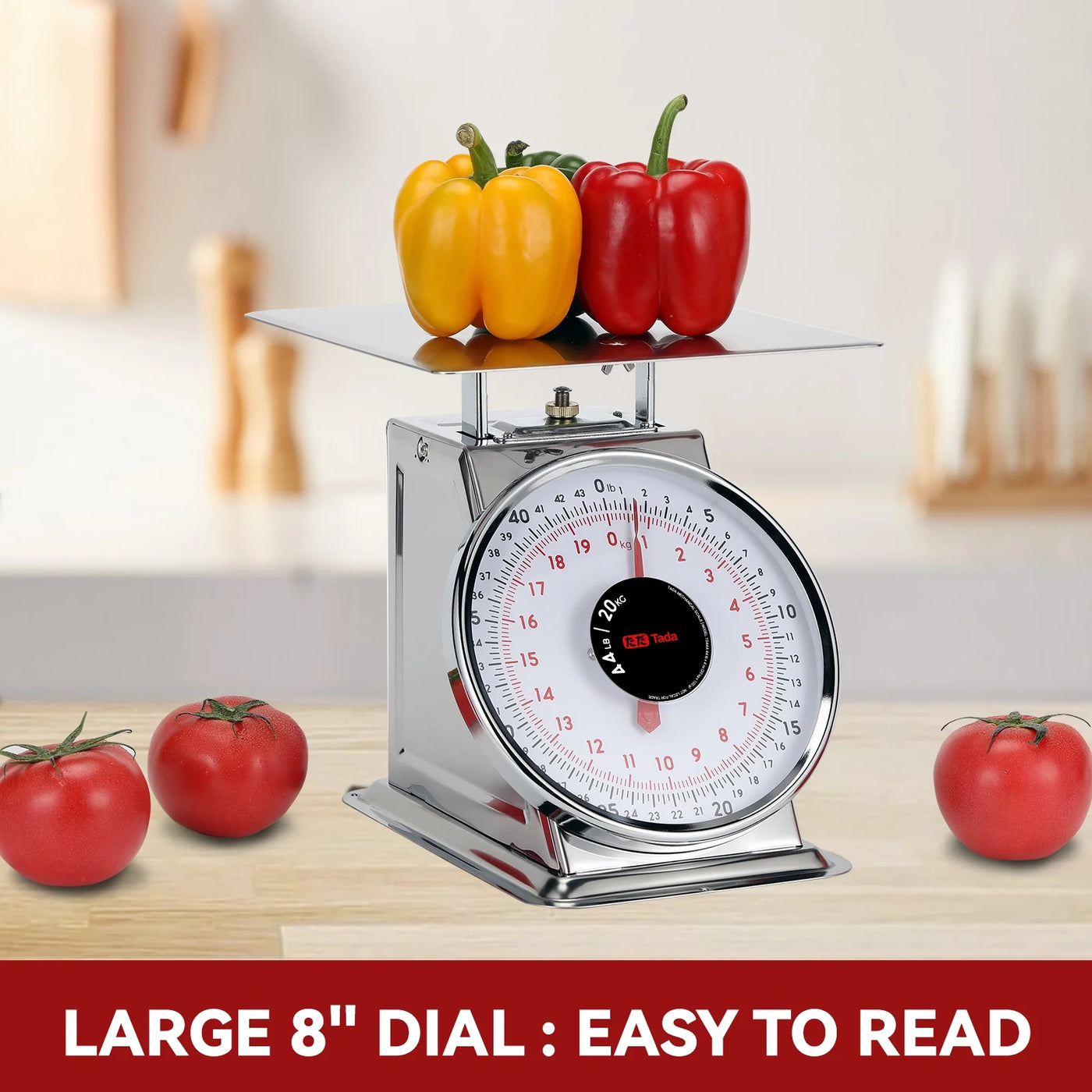 44lb Stainless Steel Mechanical Kitchen and Food Scale Produce Meat Scale with Stainless Steel Platform Silver