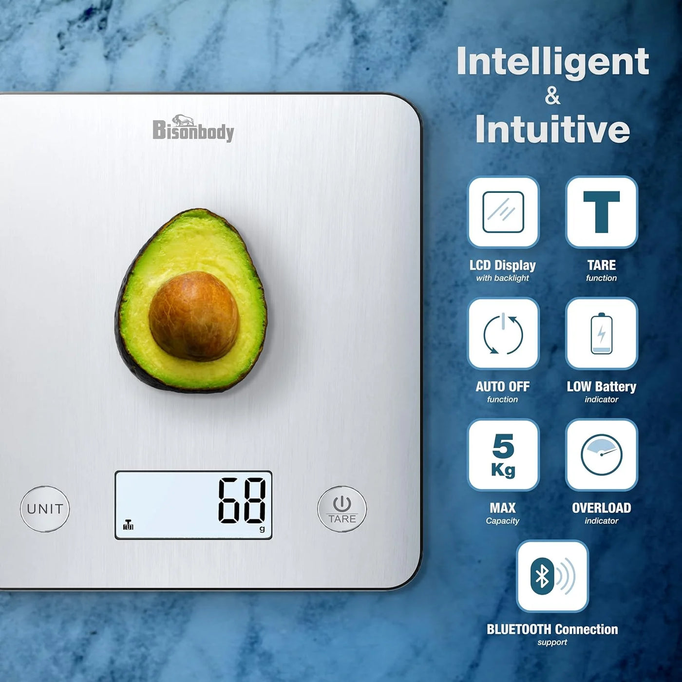Digital Food Kitchen Scale with Smart App Â Large Kitchen Scale with 201 Stainless Steel Surface 5 Unit Conversions Â Digital Kitchen Scale App to