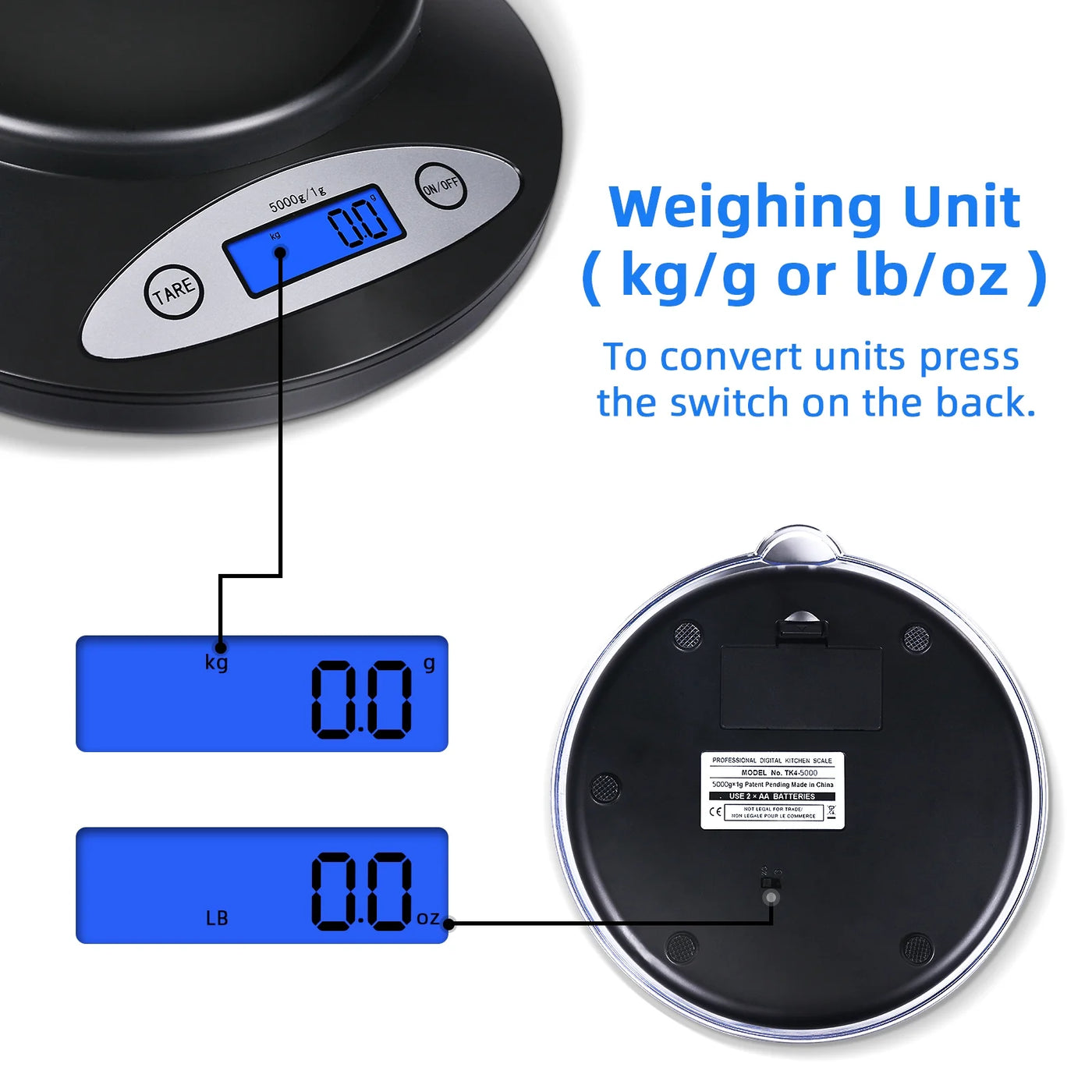 Digital Kitchen Scale Electric High Precision Backlit LCD Display, for Accurate Kitchen, Food and Portion Weighing