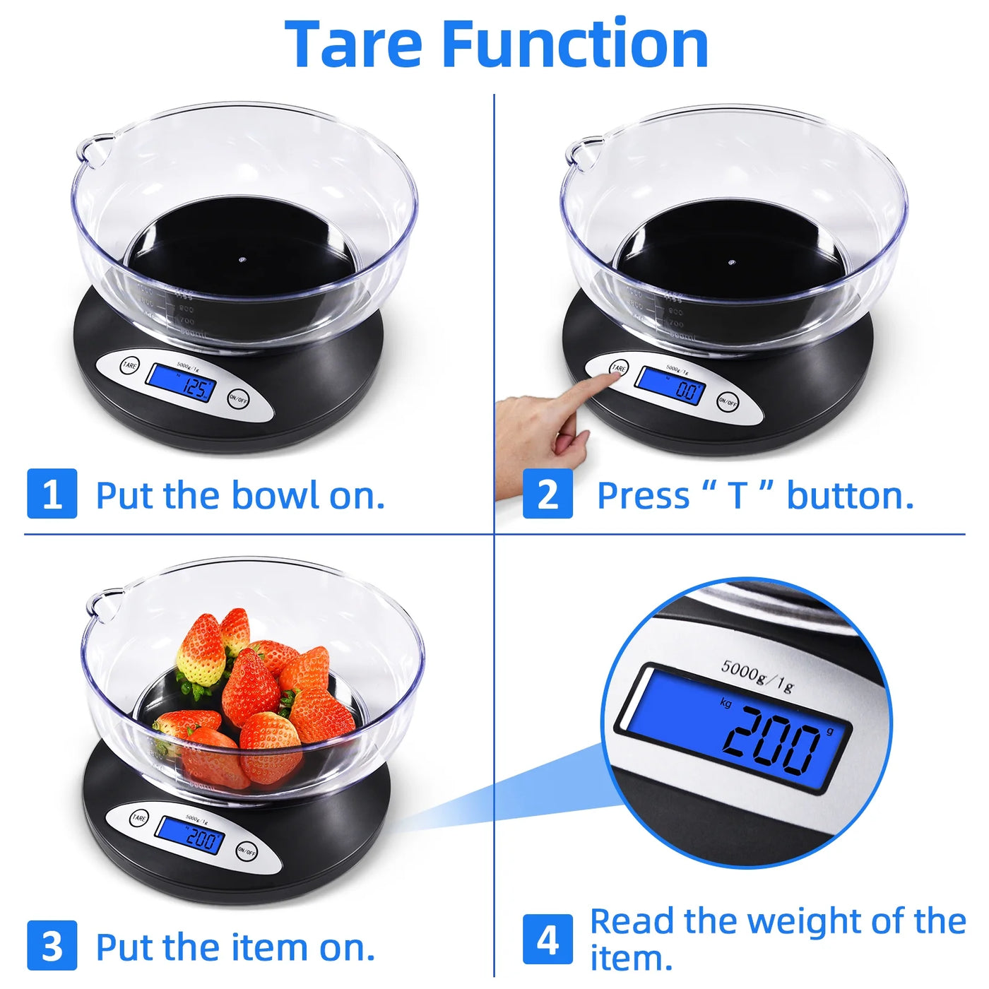 Digital Kitchen Scale Electric High Precision Backlit LCD Display, for Accurate Kitchen, Food and Portion Weighing