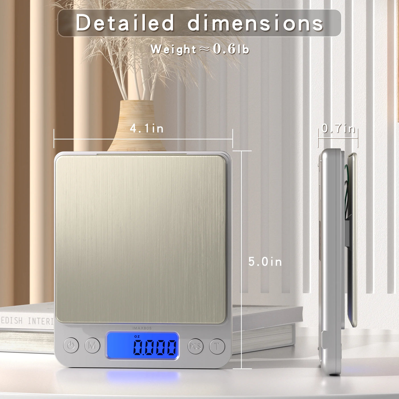 High Precision Digital Kitchen Scale, 6.6lb/3000g Jewelry Scale, Stainless Steel, Backlit Lcd, for Accurate Kitchen, Food and Portion Weighing
