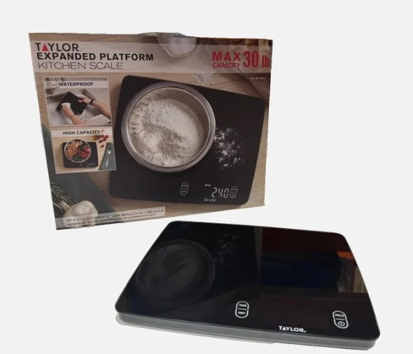 Expanded Platform Digital Kitchen Scale, Waterproof, 30 Lb Capacity, Black, for Accurate Kitchen, Food and Portion Weighing
