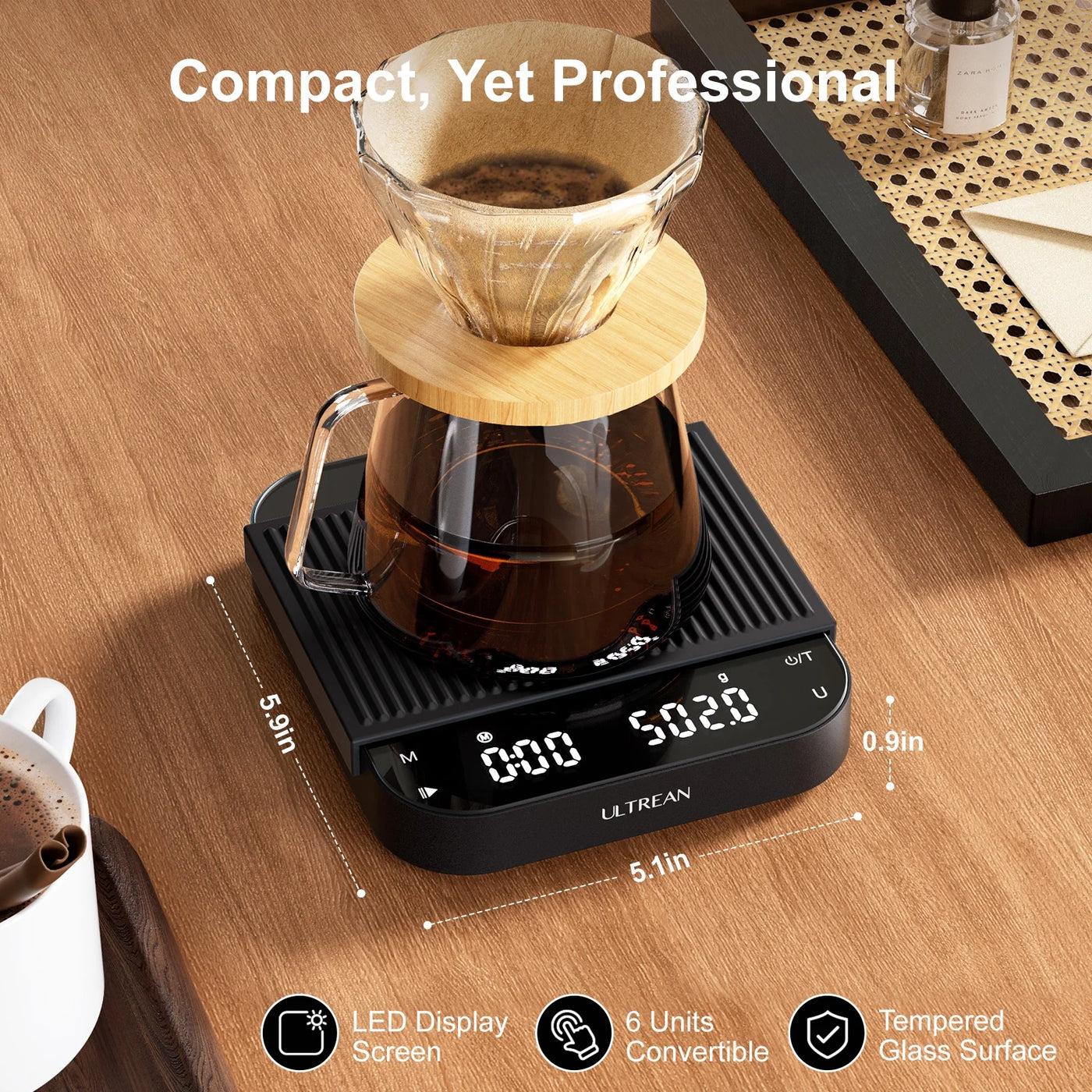Coffee Scale with Timer, 0.1g/3kg Precision Rechargeable Digital Espresso Scale with LCD Display, Coffee Bean Weighing, Removable Waterproof Cover