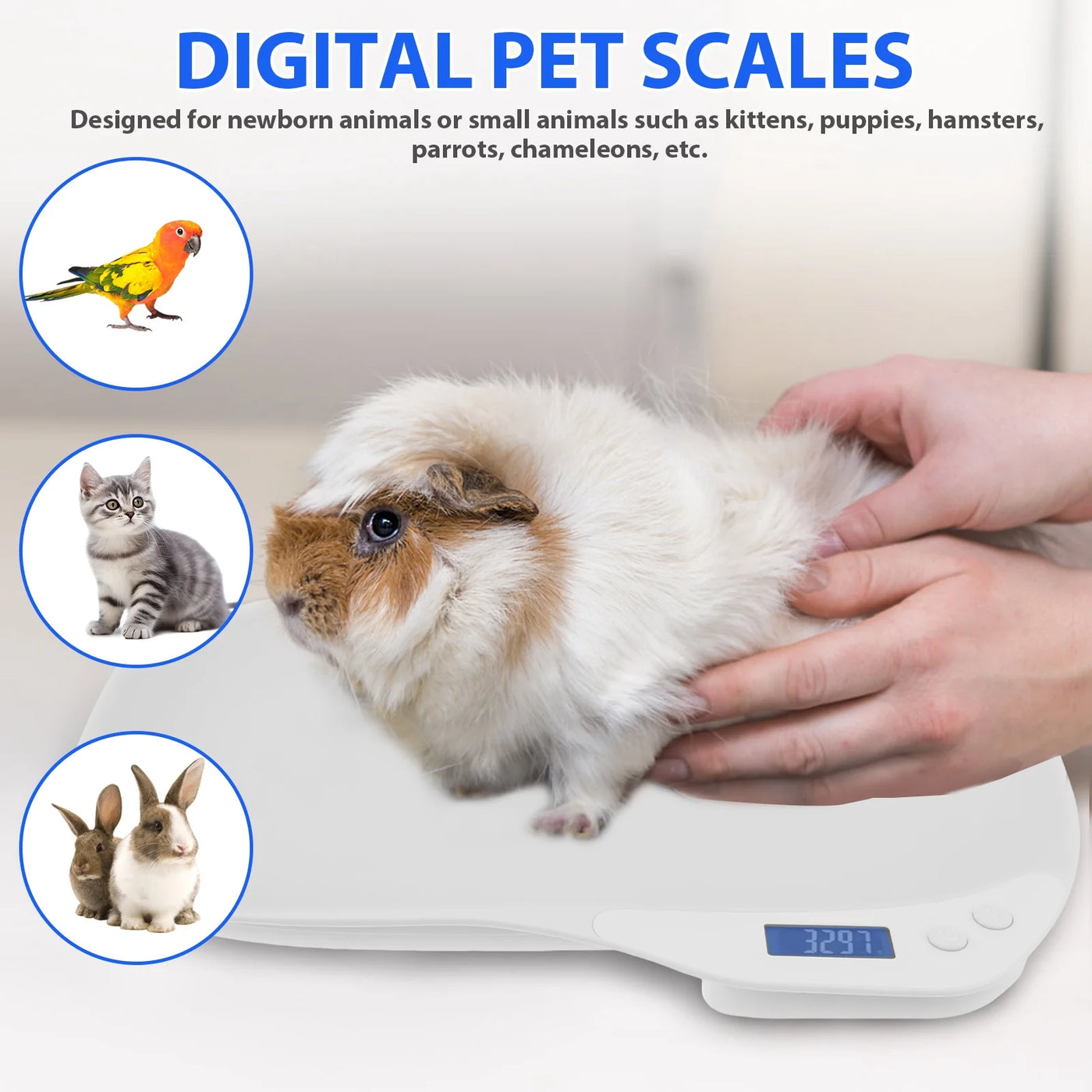 Small Animal Digital Scale, 14x10 Inch Puppy Scale, 33 Lbs Capacity Kitten Weight Scale with Tare Function for Newborn Pets, White