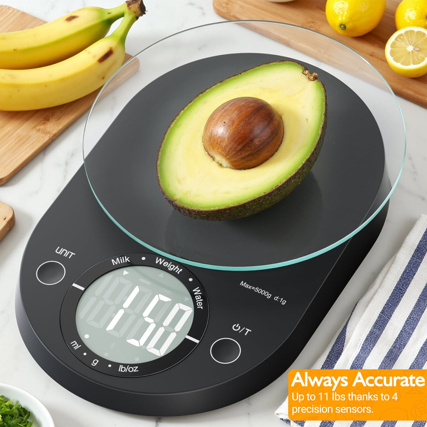 Food Scale, Digital Kitchen Scale, 5kg/11lb Capacity, Precision Scale with Grams and Ounces, Black, for Accurate Kitchen, Food and Portion Weighing