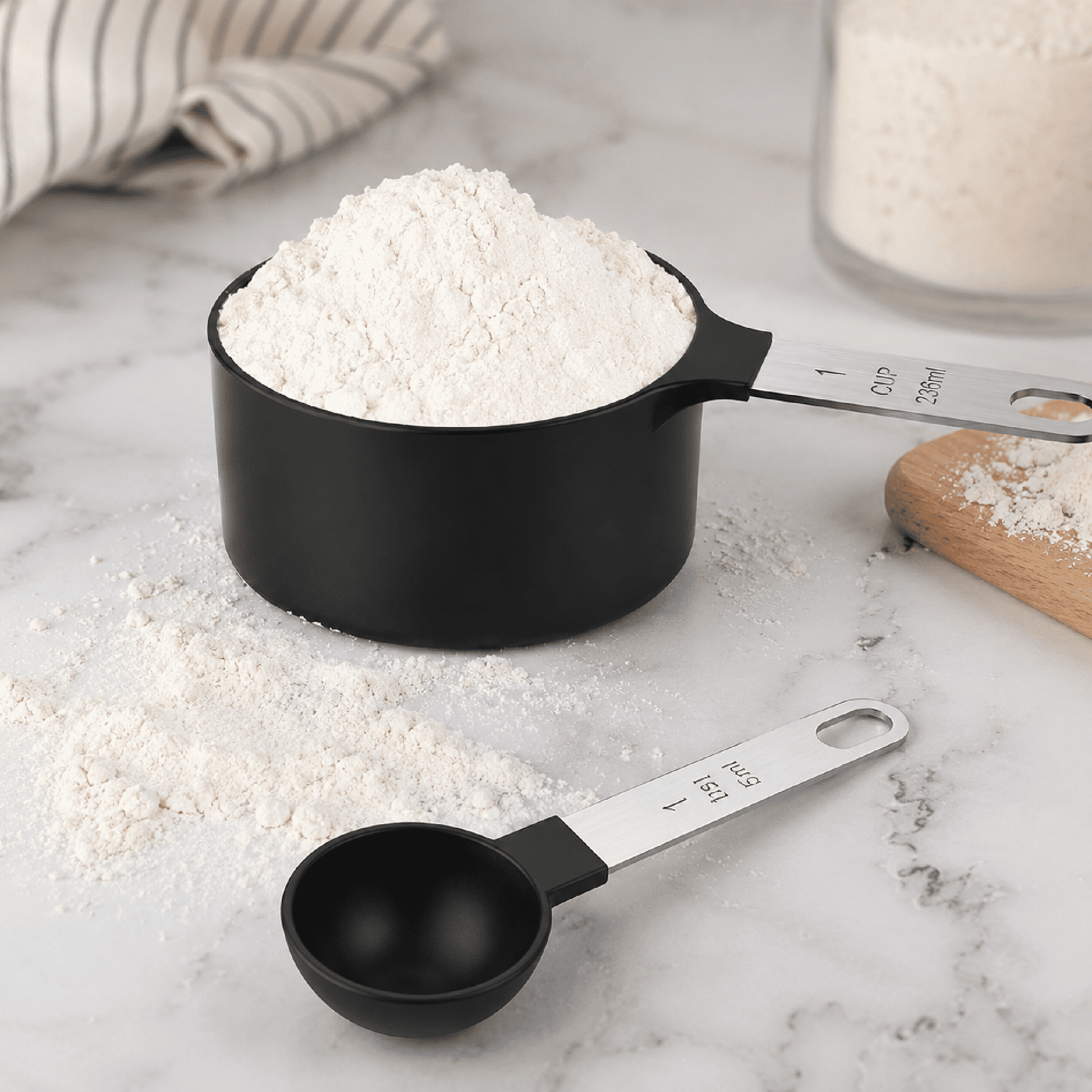 Measuring Cups Spoons Set Stainless Steel 10-Piece Black Nesting Stackable Food Grade Cooking Baking