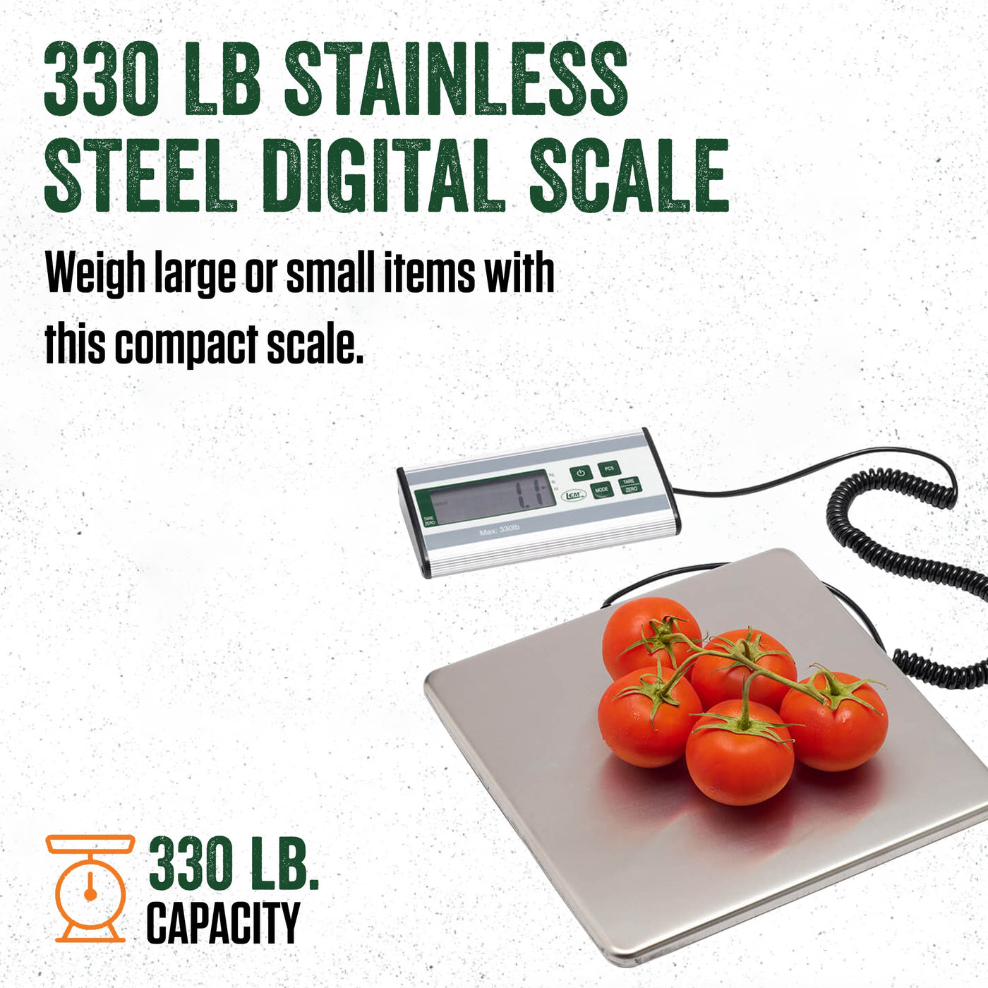 Lem Products 330 Lb Stainless Steel Digital Scale with LCD Display, for Accurate Kitchen, Food and Portion Weighing
