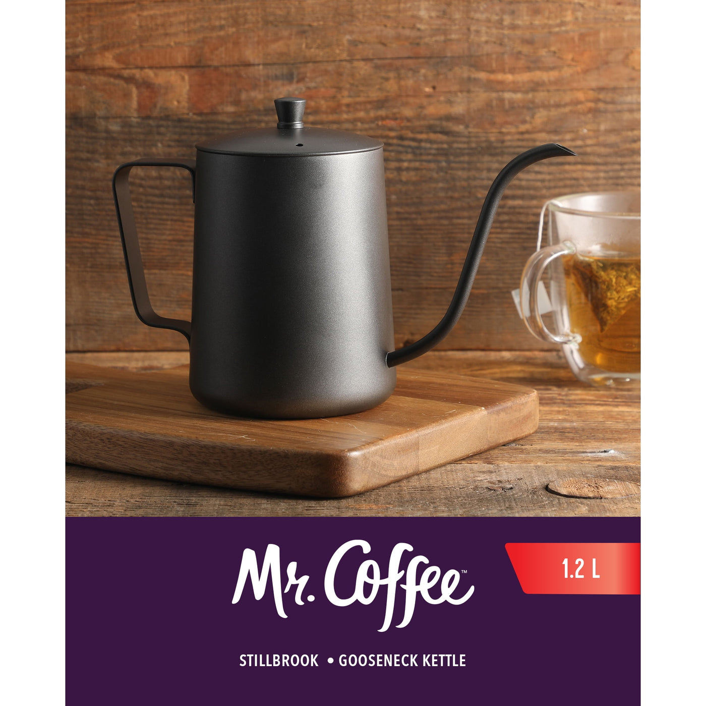 Coffee Stillbrook 1.2 L Black Gooseneck Tea Kettle, for Everyday Home Kitchen Cooking, Storage and Organization