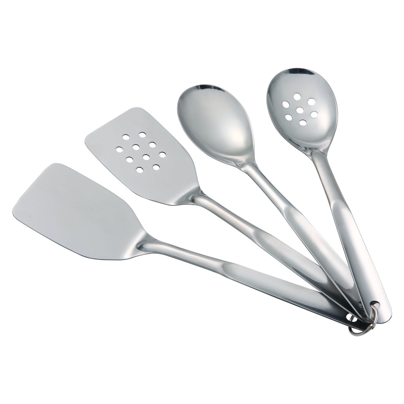 Stainless Steel 4-Piece Utensil Set: Includes Slotted Turner, Solid Turner, Spoon, and Slotted Spoon