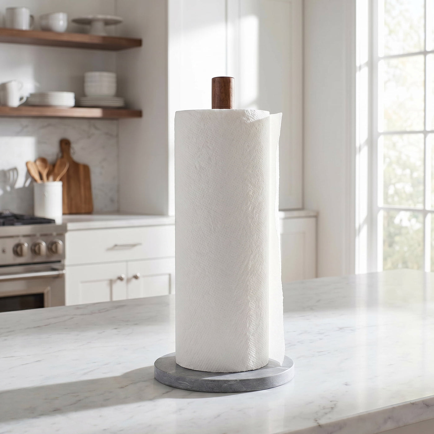 Paper Towel Holder Countertop Non-slip Base Marble Color E 12.6x5.9inch, for Drying Dishes, Wiping Counters and Everyday Kitchen Cleaning
