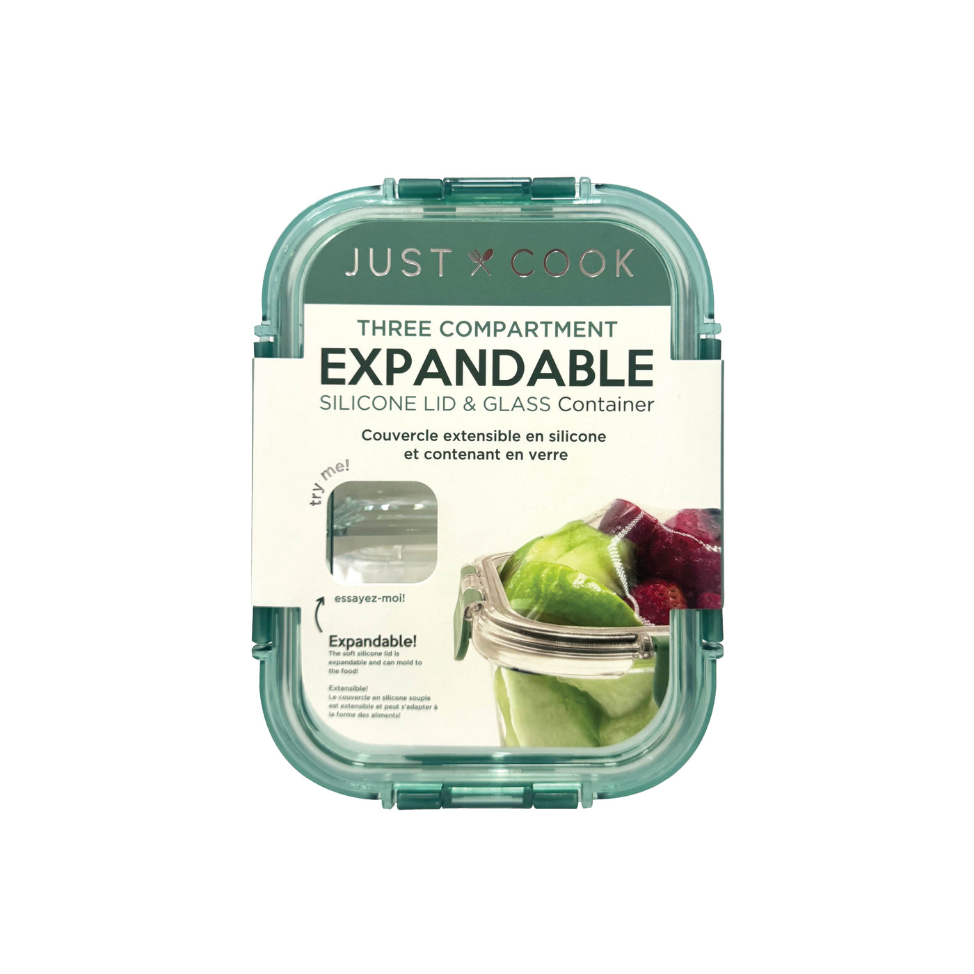 Just Cook Glass 4.1-Cup Rectangular Food Storage Container with Expandable Silicone Lid, for Pantry Organization, Meal Prep and Dry Food Storage