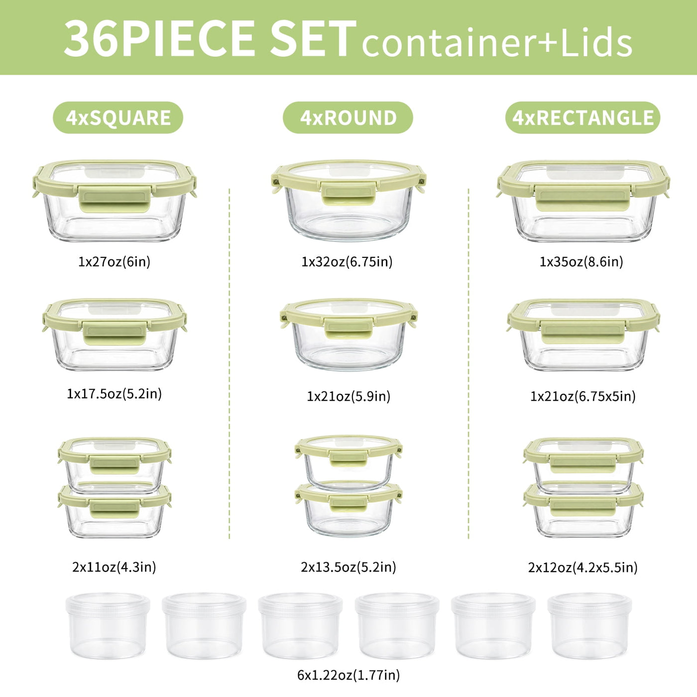 36-Piece Glass Food Storage Containers with Tempered Lids Set, Borosilicate Oven-Safe(-4°F~950°F), Airtight Meal Prep Lunch Box Containers (18