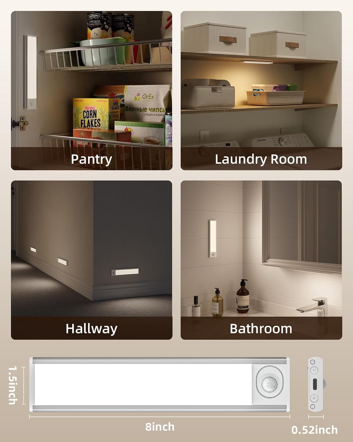 Mikhai 16inch Under Cabinet Lighting, 2-Pack Rechargeable Motion Sensor Light Indoor, 5 Levels Dimmable Magnetic Closet Lights
