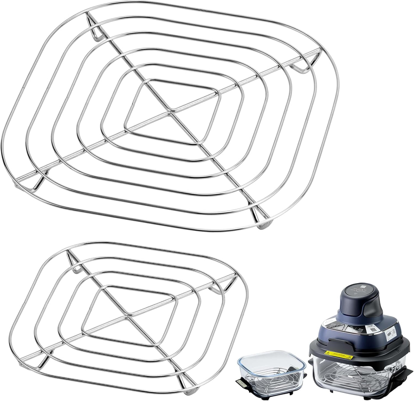 2-Piece Crisper Stainless Steel Rack Compatible with Glass Air Fryer, Air Fryer Accessories for Crispi Air Fryer Fn101 Crispi Pro Air Fryer As101