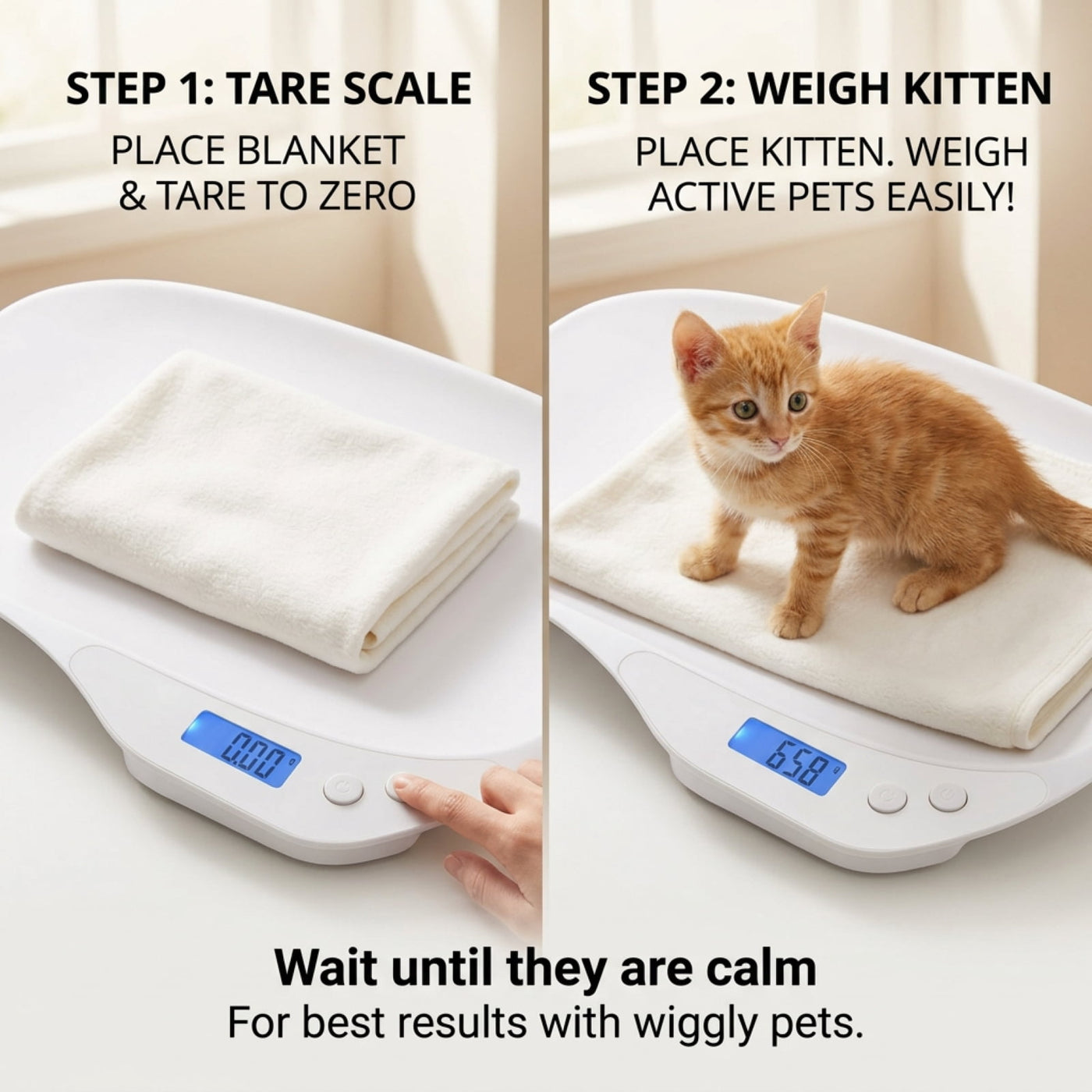 Small Animal Digital Scale, 14x10 Inch Puppy Scale, 33 Lbs Capacity Kitten Weight Scale with Tare Function for Newborn Pets, White