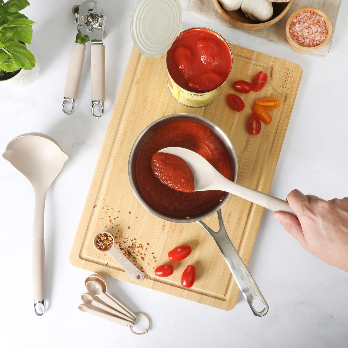20-Piece Kitchen Gadget and Tool Set, Nylon Cooking Utensils with Spatulas, Ladle, Skimmer, Serving Spoons, Measuring Cups and Spoons, Can Opener