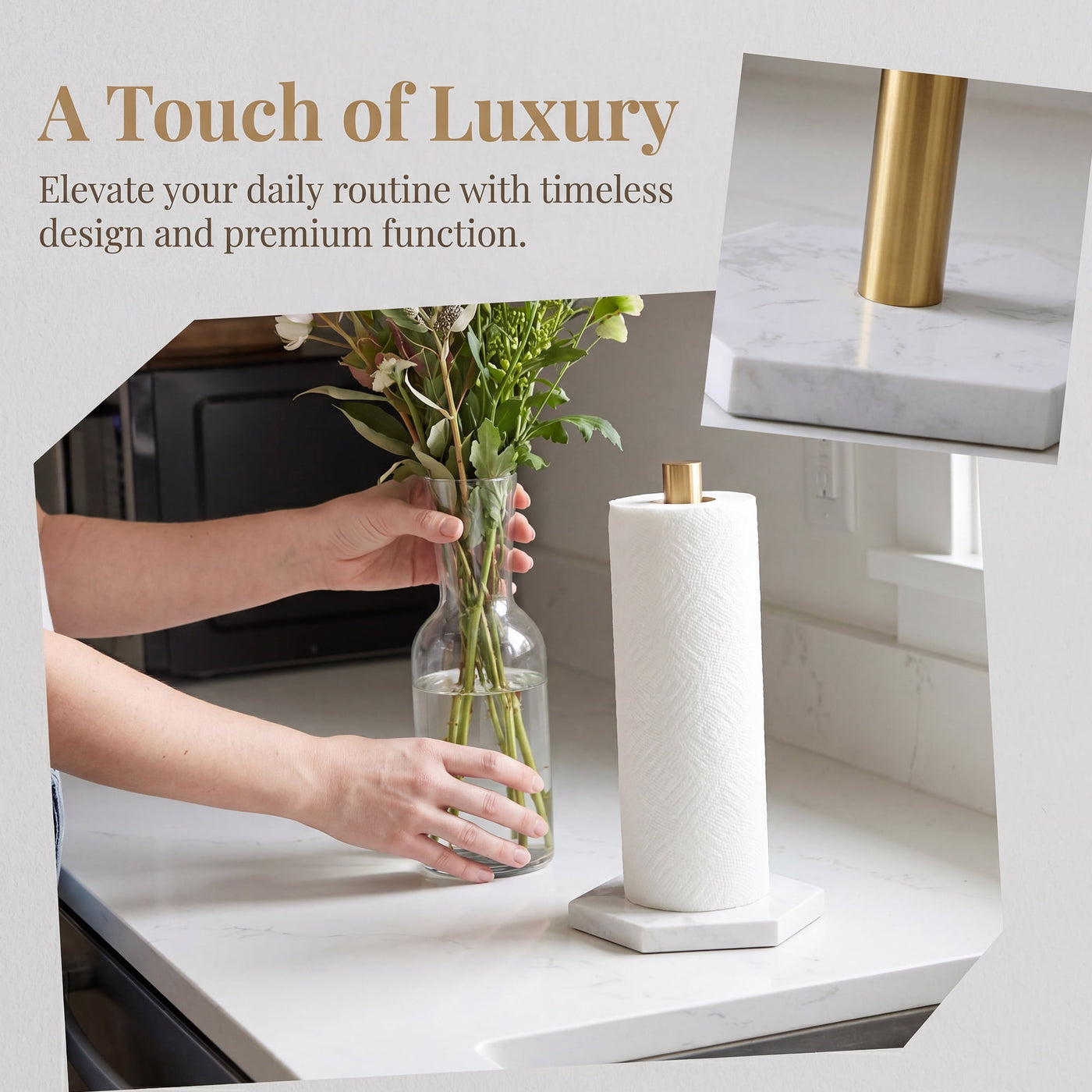 Non Slip Base Paper Towel Holder Gold B 11.7x3.3inch, for Drying Dishes, Wiping Counters and Everyday Kitchen Cleaning