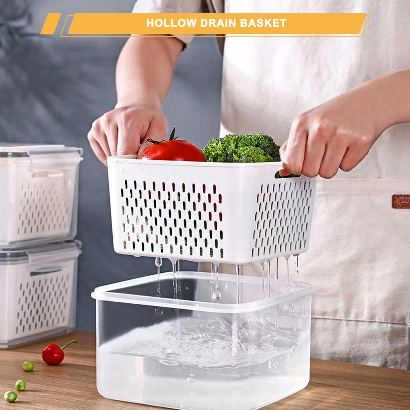 5-Pack Large Airtight Fruit Containers for Fridge, with 20-Piece Fresh-keeping Bags, Leakproof Food Storage Containers with Removable Colander