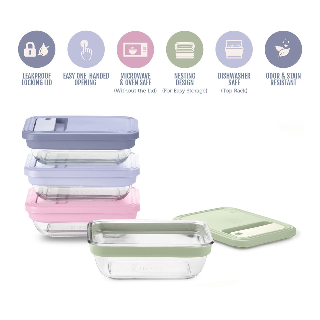 Fresh Stack Glass 3.7cup 8-Piece Meal Prep Set, Designed to Help with Everyday Organization, and Meal Preparation