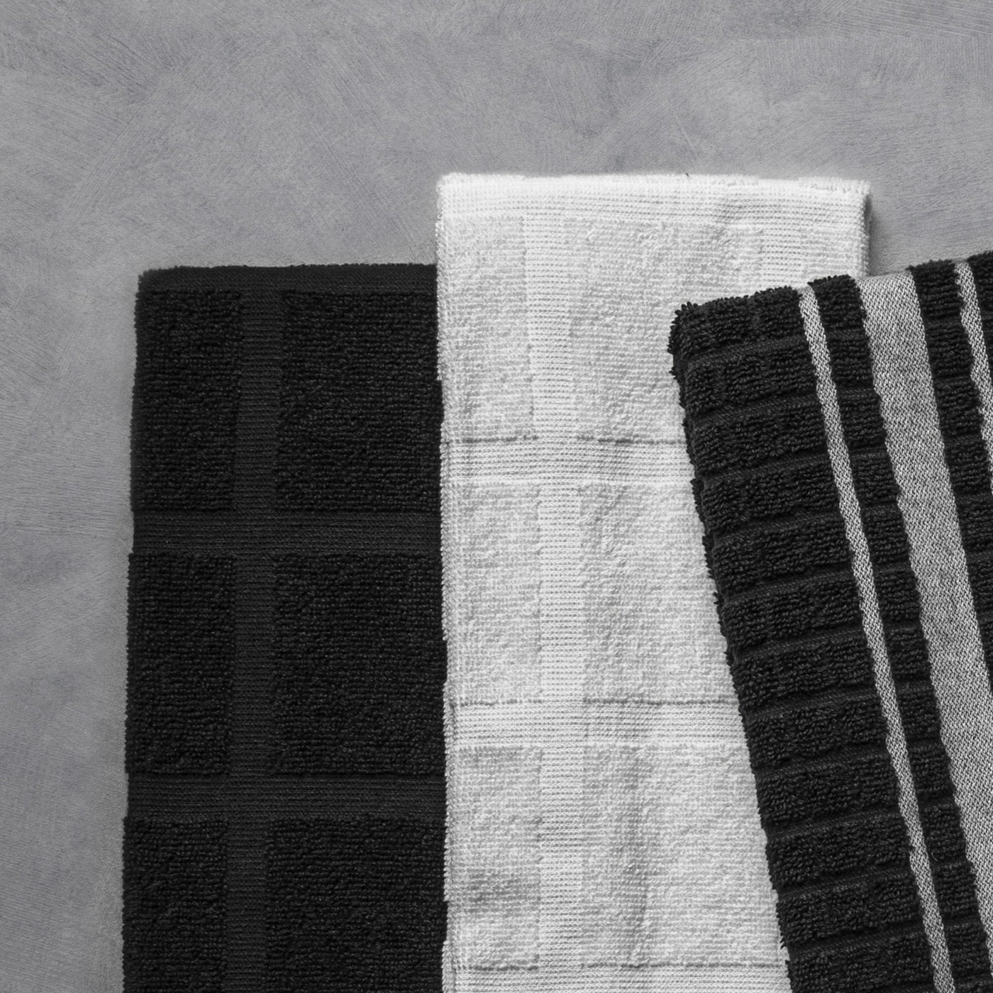 Kitchen Towels, White and Black, 5-Pack Set, for Drying Dishes, Wiping Counters and Everyday Kitchen Cleaning