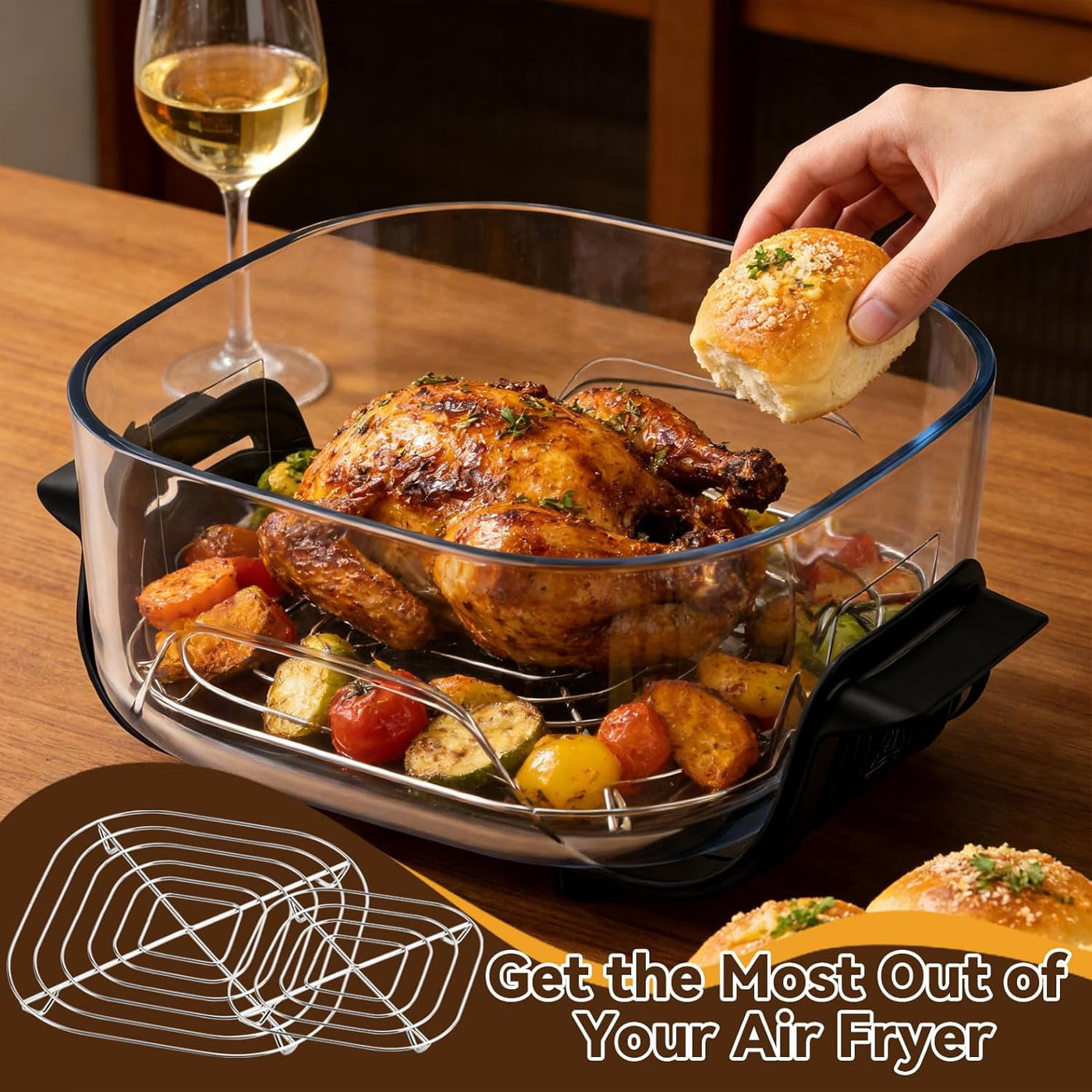 2-Piece Crisper Stainless Steel Rack Compatible with Glass Air Fryer, Air Fryer Accessories for Crispi Air Fryer Fn101 Crispi Pro Air Fryer As101