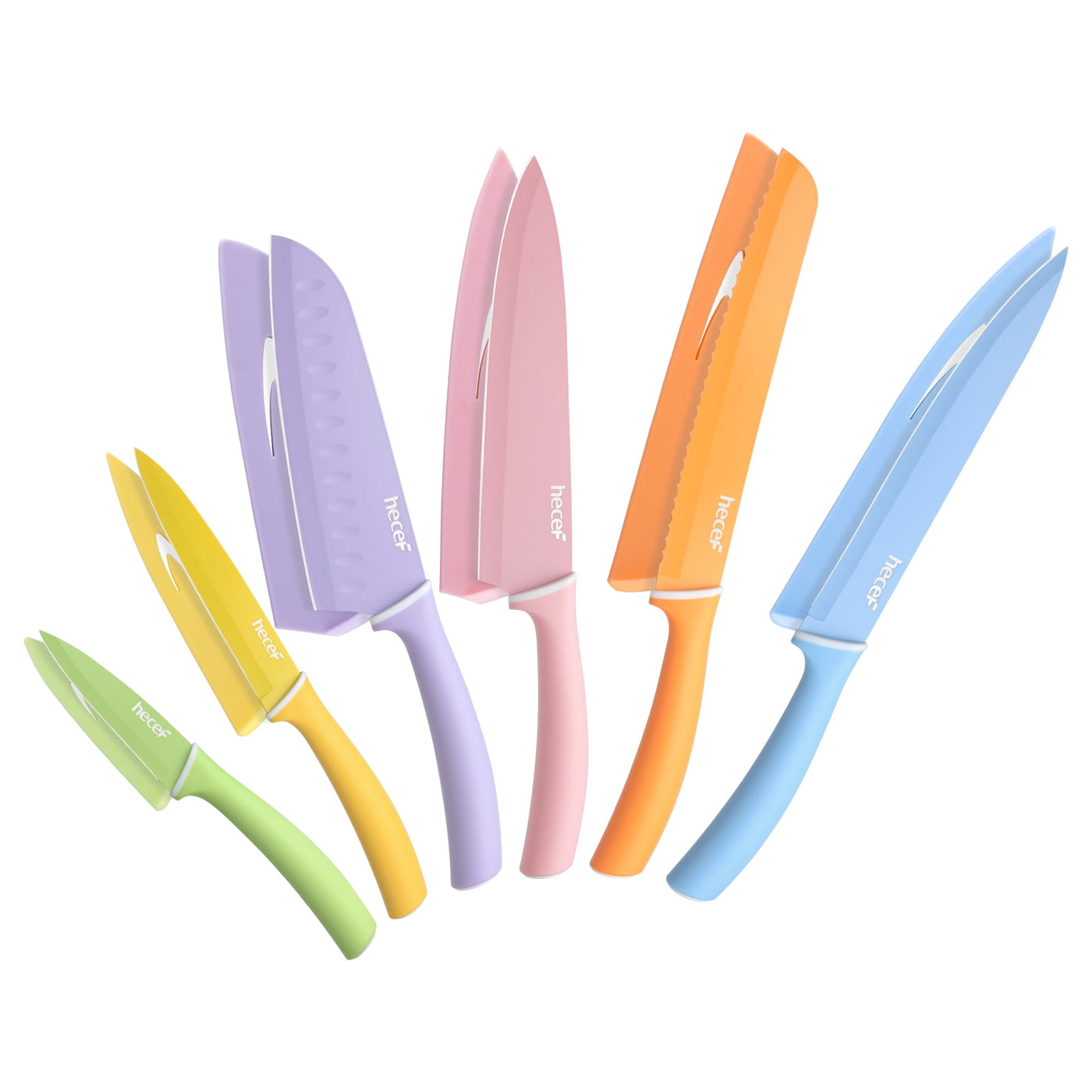 6-Piece Kitchen Knife Set, Colorful Coated Stainless Steel Sharp Cooking Knives, Dishwasher Safe, for Chopping, Slicing and Everyday Food Preparation