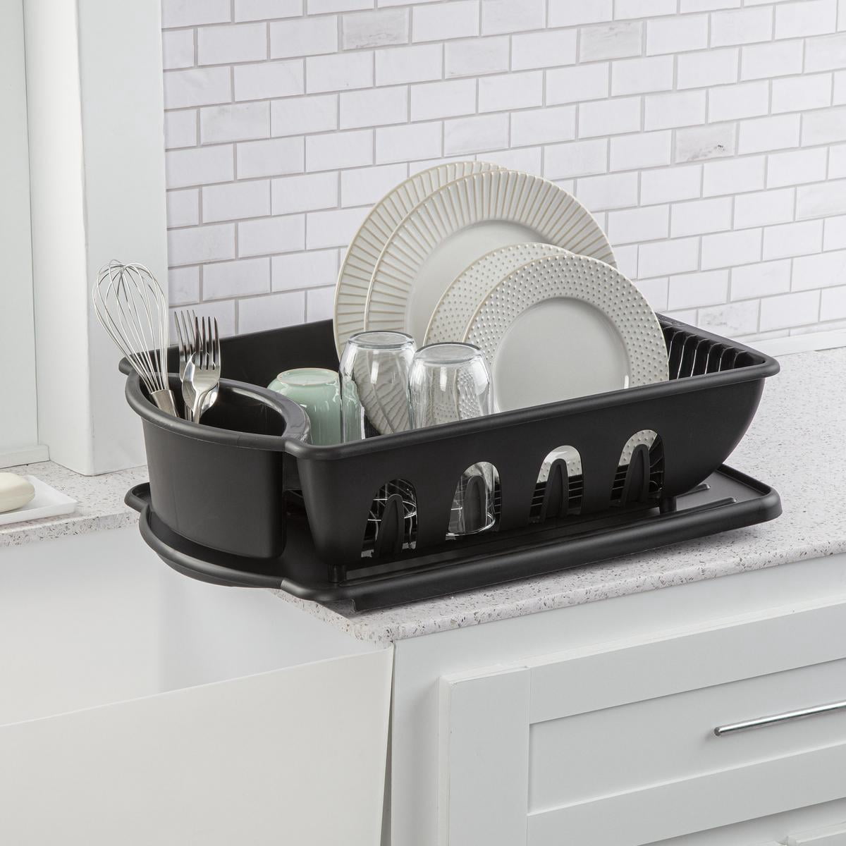 Dish Drying Rack, Heavy Duty Hard Plastic Drying Rack, Dish Drainer for Kitchen Counter with Drainboard Set, with Silverware Holder