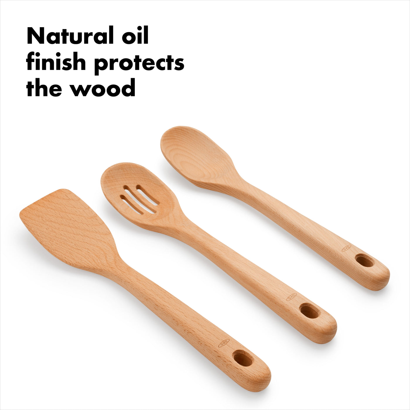 3-Piece Wooden Cooking Utensil Set, Beachwood, for Cooking, Mixing, Serving and Nonstick Cookware, Durable Design for Daily Home Use