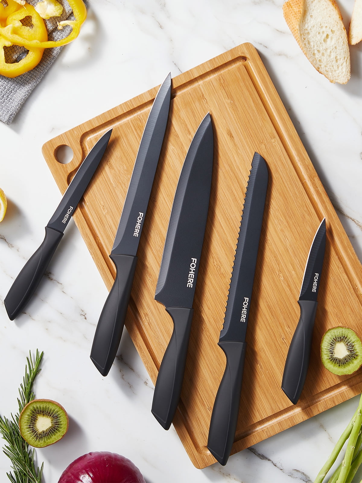 Set, 13-Piece Self Sharpening Stainless Steel Kitchen Knife Set, Matte Gray, for Chopping, Slicing and Everyday Food Preparation