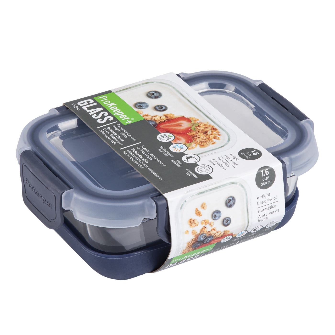 (2-pack) + 1.6 Cup Glass Food Storage Container with Silicone Base, Designed to Help with Pantry Storage and Everyday Organization