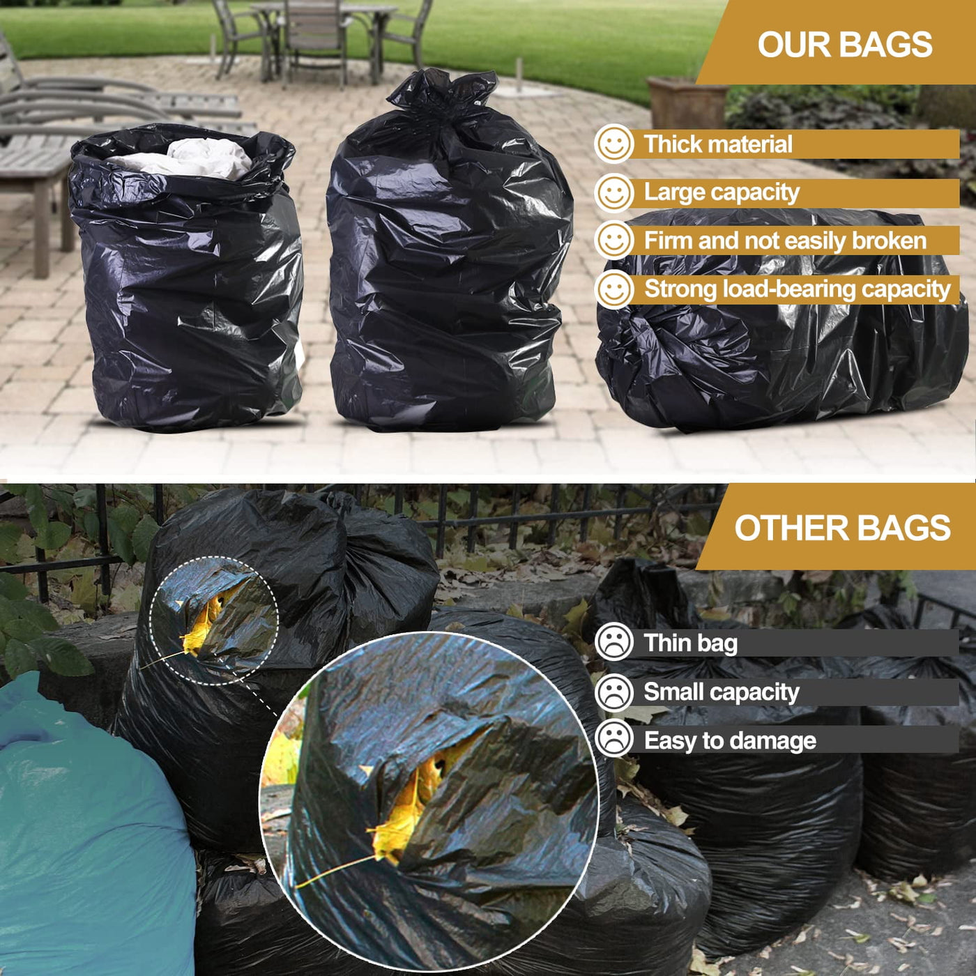 (3-pack) 55 Gallon Trash Bags (50 Count)1.5 Mil, Heavy Duty Outdoor Garbage Bags for Office, Waste, and Storage Use
