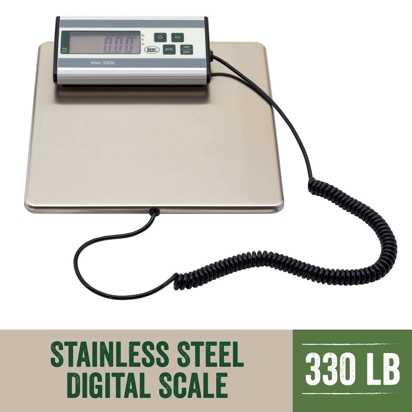 Lem Products 330 Lb Stainless Steel Digital Scale with LCD Display, for Accurate Kitchen, Food and Portion Weighing