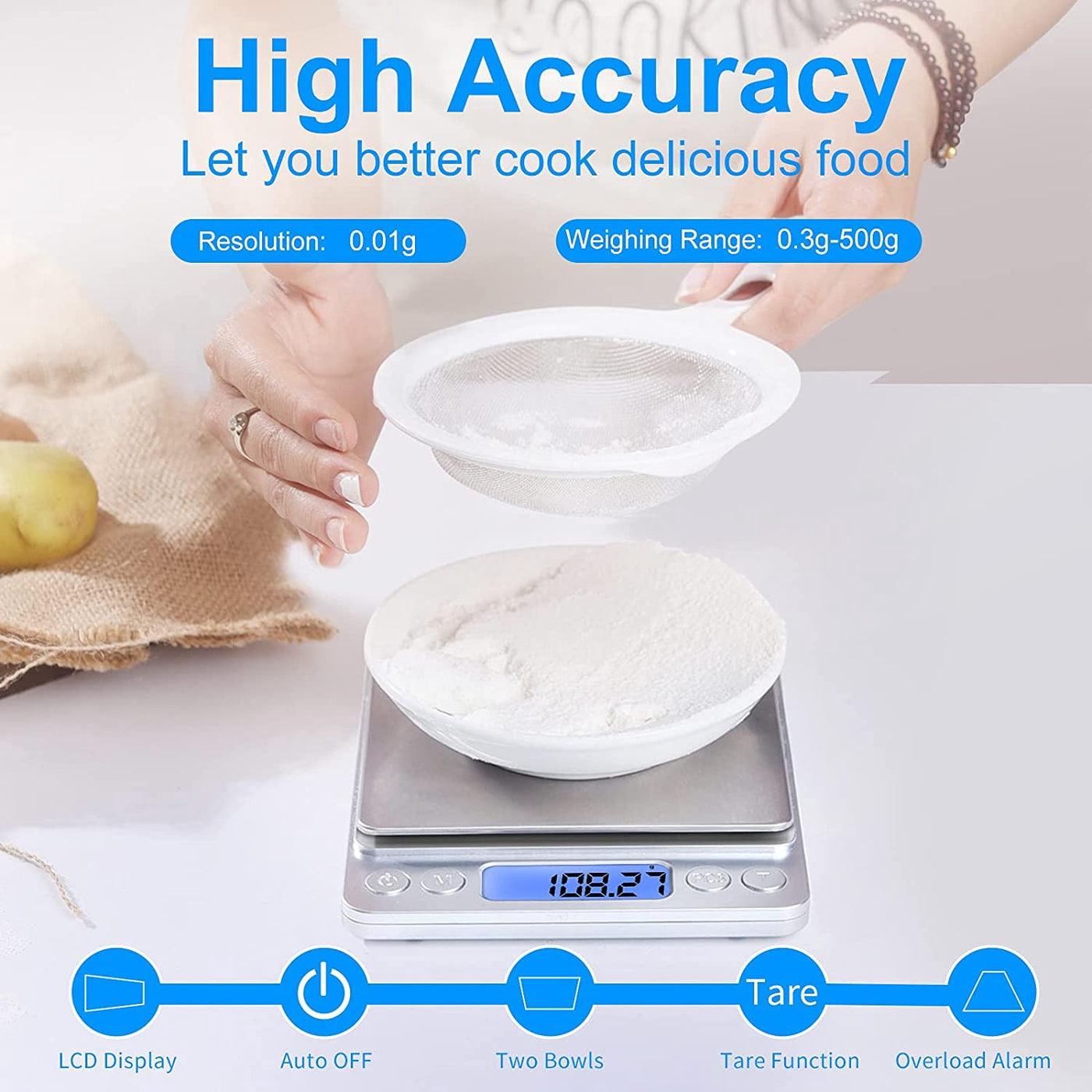 Gram Scale Small Digital Food Scale, 500g By 0.01Gram/0.001Ounce, Accurate Weighting, Multifunction Kitchen Scale for Jewelry/Baking/Soap, 9 Units