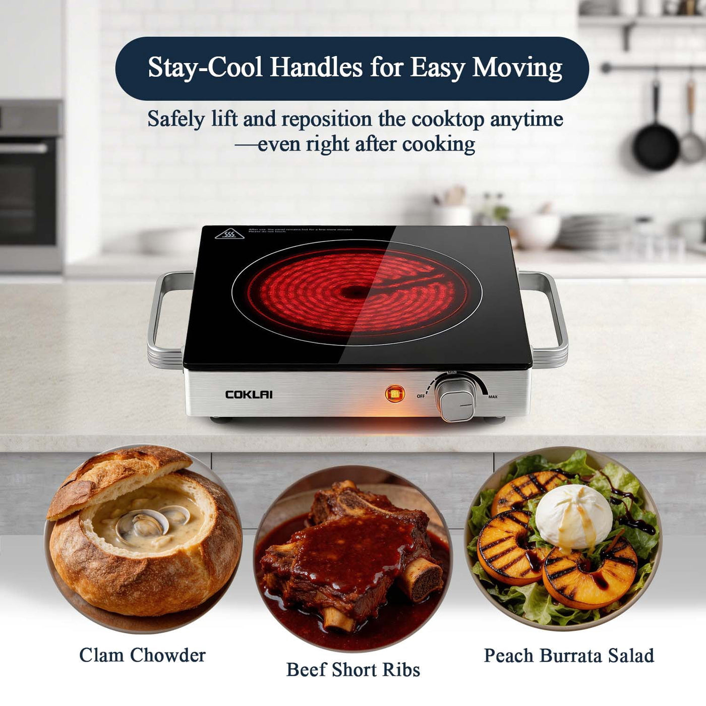 Glass Electric Hot Plate, Portable Single Burner with Adjustable Temperature, Easy-clean Surface, Compact Cooktop for Kitchen, Dorm, RV and Camping