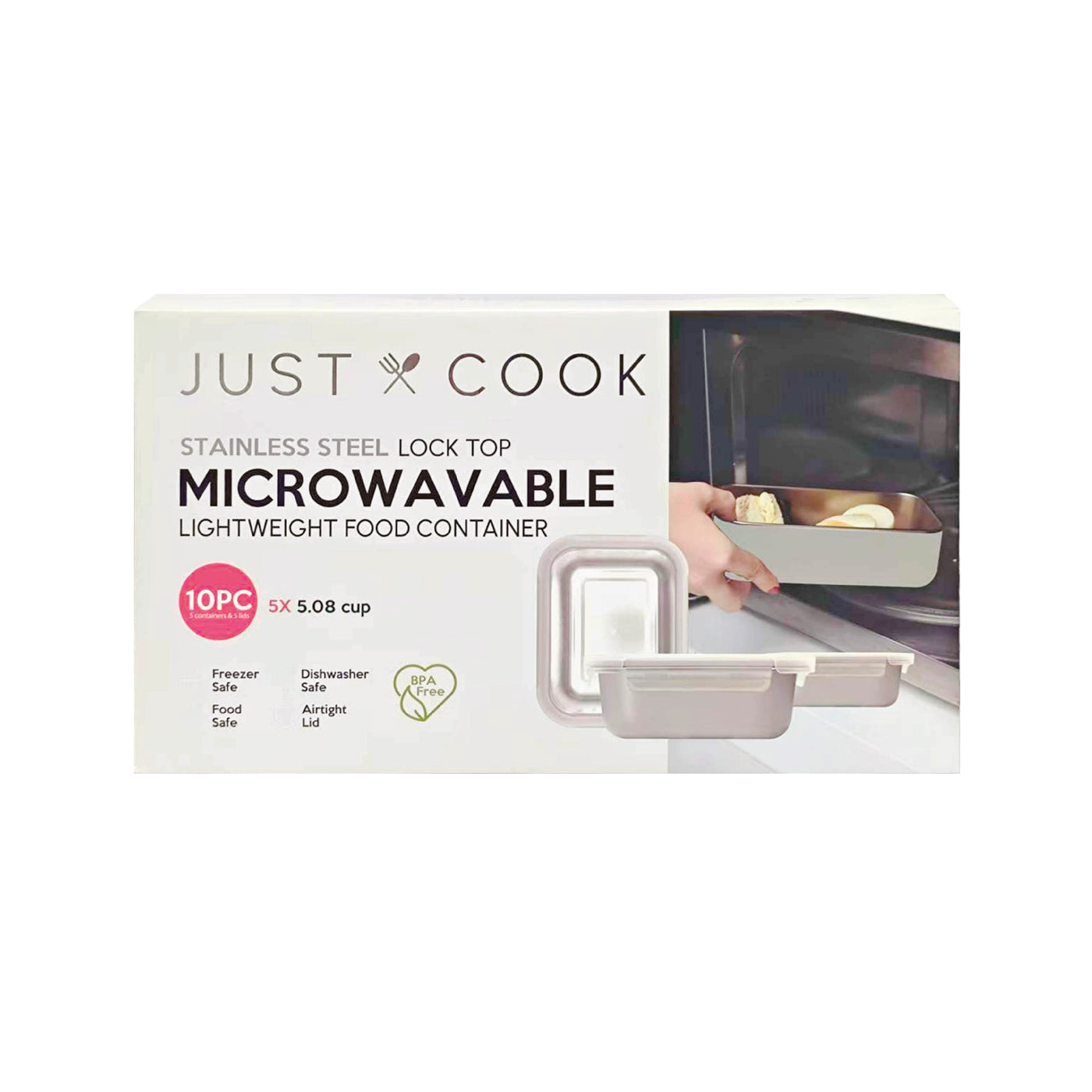 Just Cook Stainless Steel Food Storage Container Set for Meal Prep and Batch Cooking, 10-Pack, for Pantry Organization, Meal Prep and Dry Food Storage