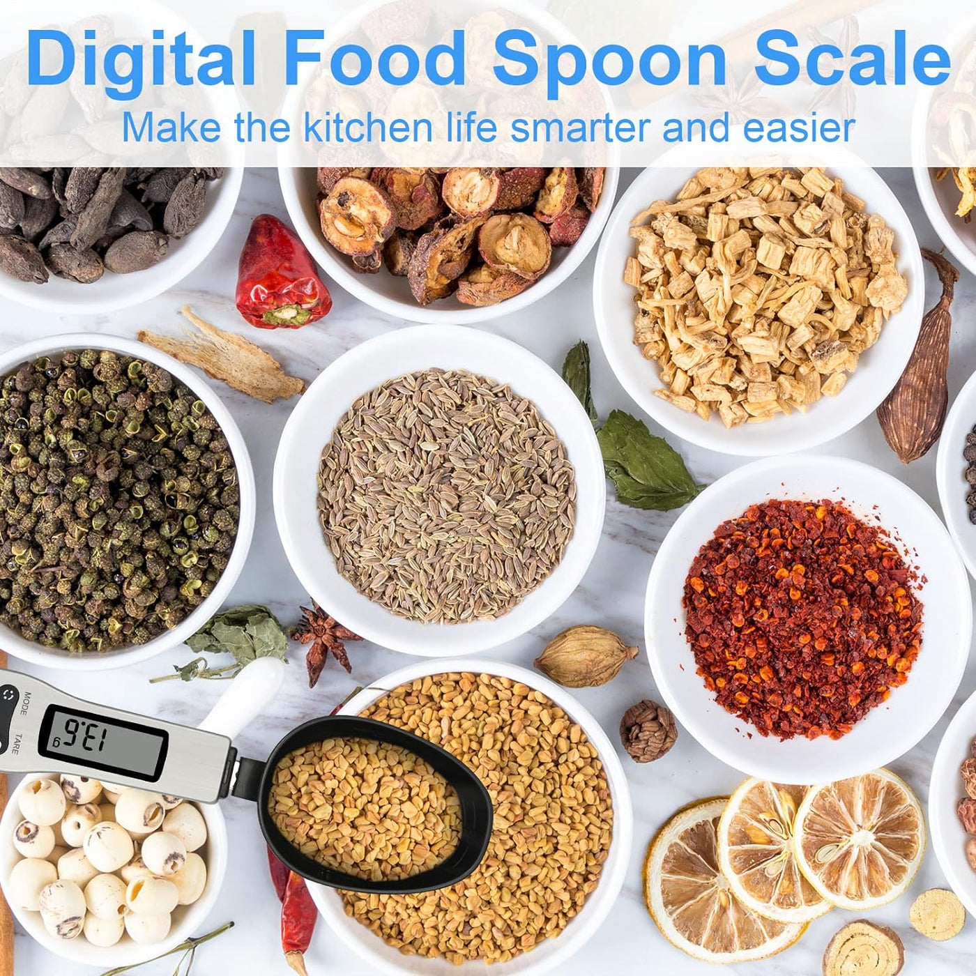 Digital Measuring Spoon Scale, 0.1g-500g Food Scale with LCD Display, 4 Units g/oz/gn/ct, Kitchen Baking Tool with 2 Aaa Batteries