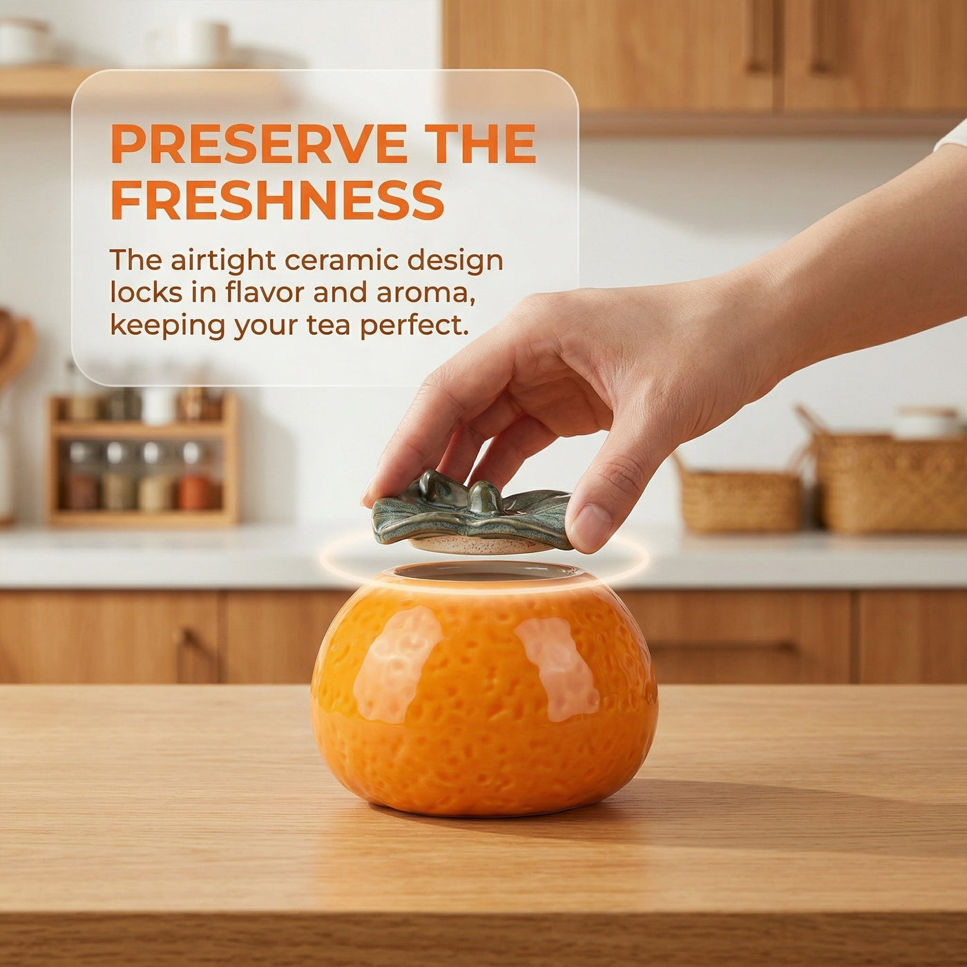 Ceramic Jar with Airtight Lid for Fall Decor Orange Shape 3.3in, for Pantry Organization, Meal Prep and Dry Food Storage