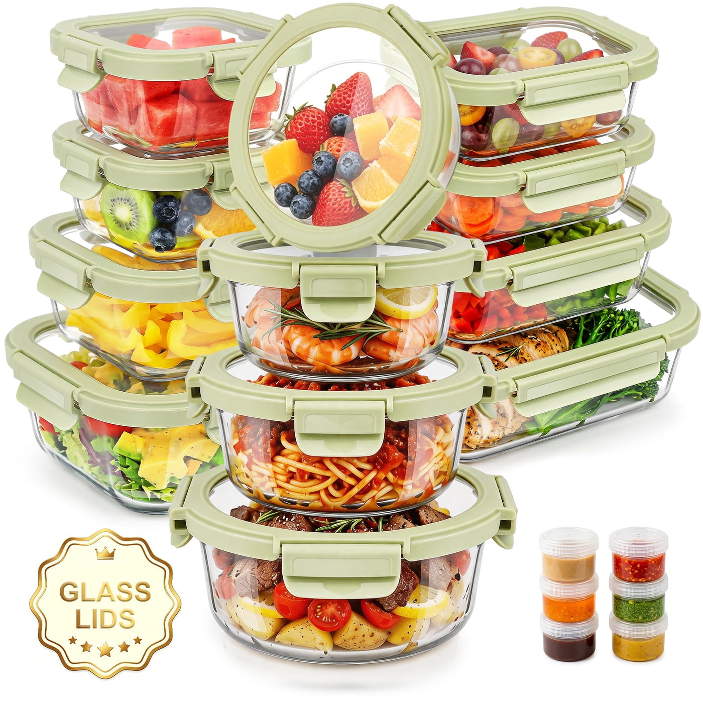 36-Piece Glass Food Storage Containers with Tempered Lids Set, Borosilicate Oven-Safe(-4°F~950°F), Airtight Meal Prep Lunch Box Containers (18