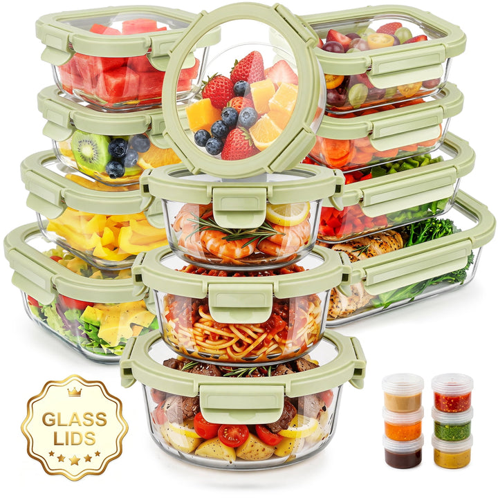 36-Piece Glass Food Storage Containers with Tempered Lids Set, Borosilicate Oven-Safe(-4°F~950°F), Airtight Meal Prep Lunch Box Containers (18