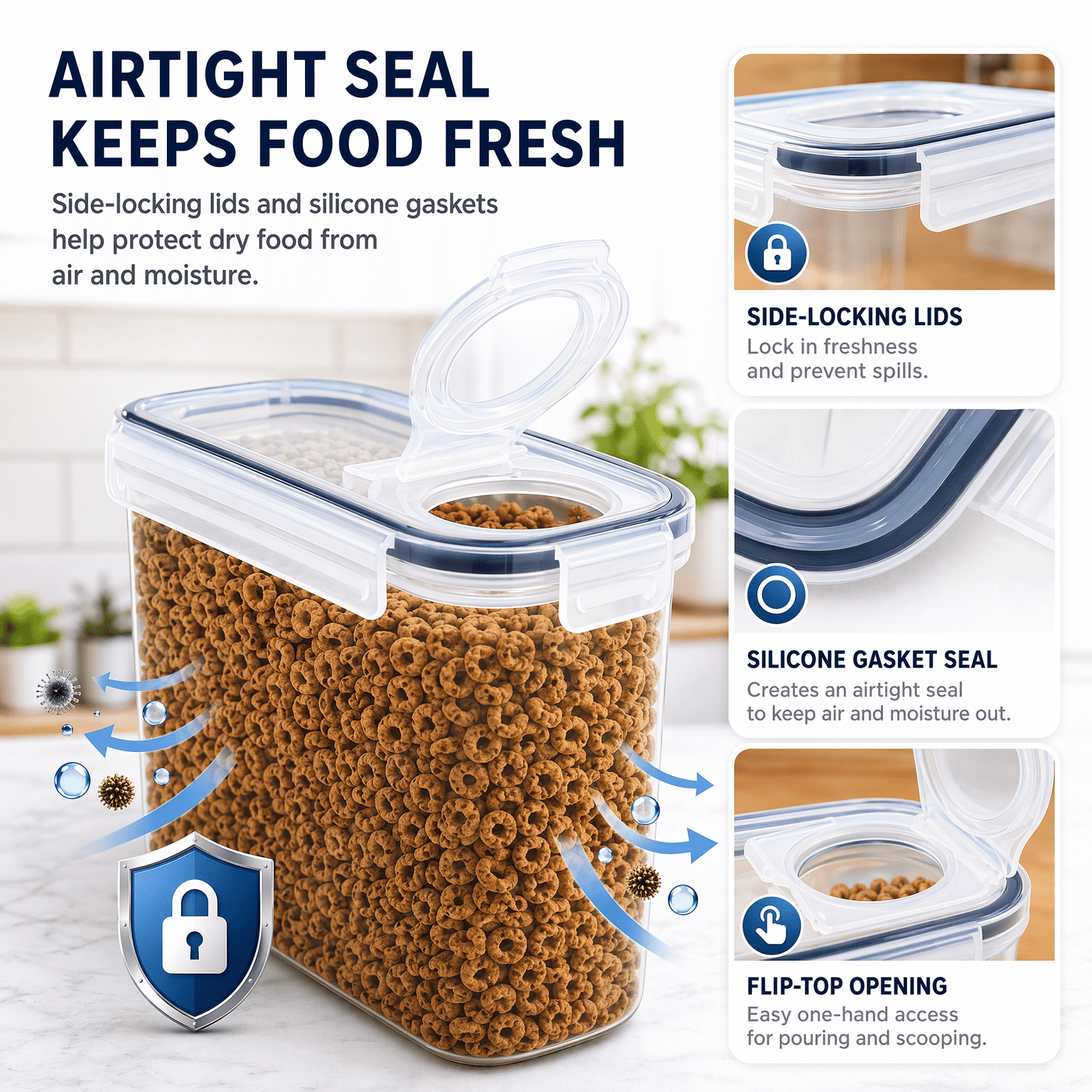 Airtight Food Storage Containers with Lids, 4-Piece BPA-FREE Plastic Meal Prep Containers and Kitchen Pantry Organization Canisters for Cereal