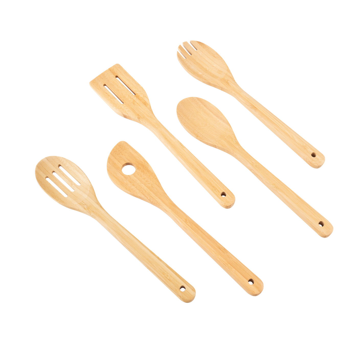 5pk Bamboo Spoons for Cooking, Kitchen Essential Tools Set, for Cooking, Mixing, Serving and Nonstick Cookware