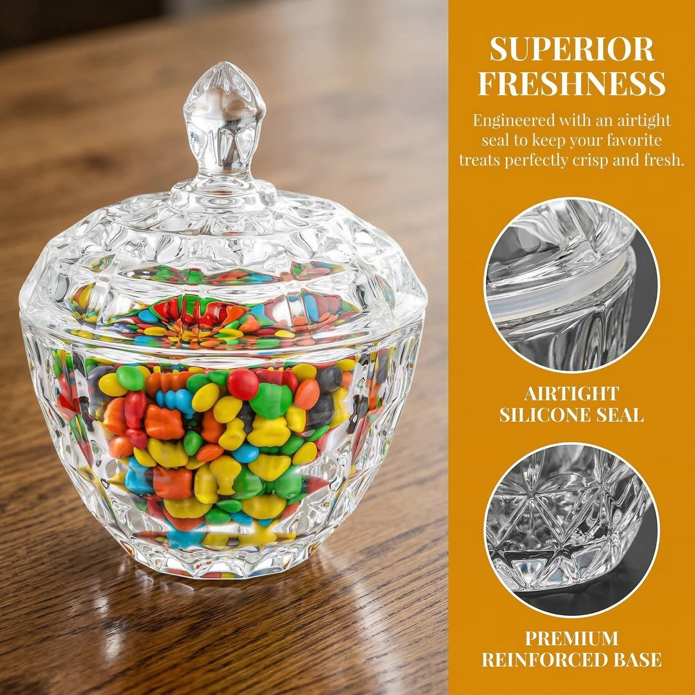 Glass Candy Dish with Lid Decorative Covered Food Storage Organization Clear Sugar Bowl Container Crystal Glass Candy Jar for Home Kitchen Party