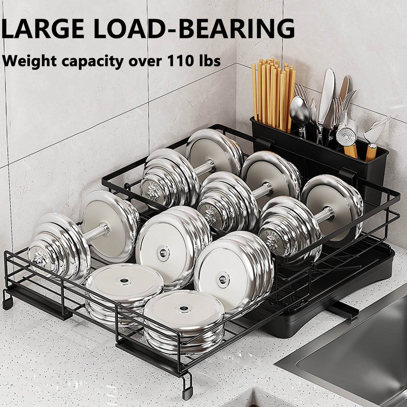 Large Capacity Dish Drying Rack, Compact Stainless Steel Dish Rack with Utensil Holder, Space-saving Storage and Organizer for Kitchen Countertop