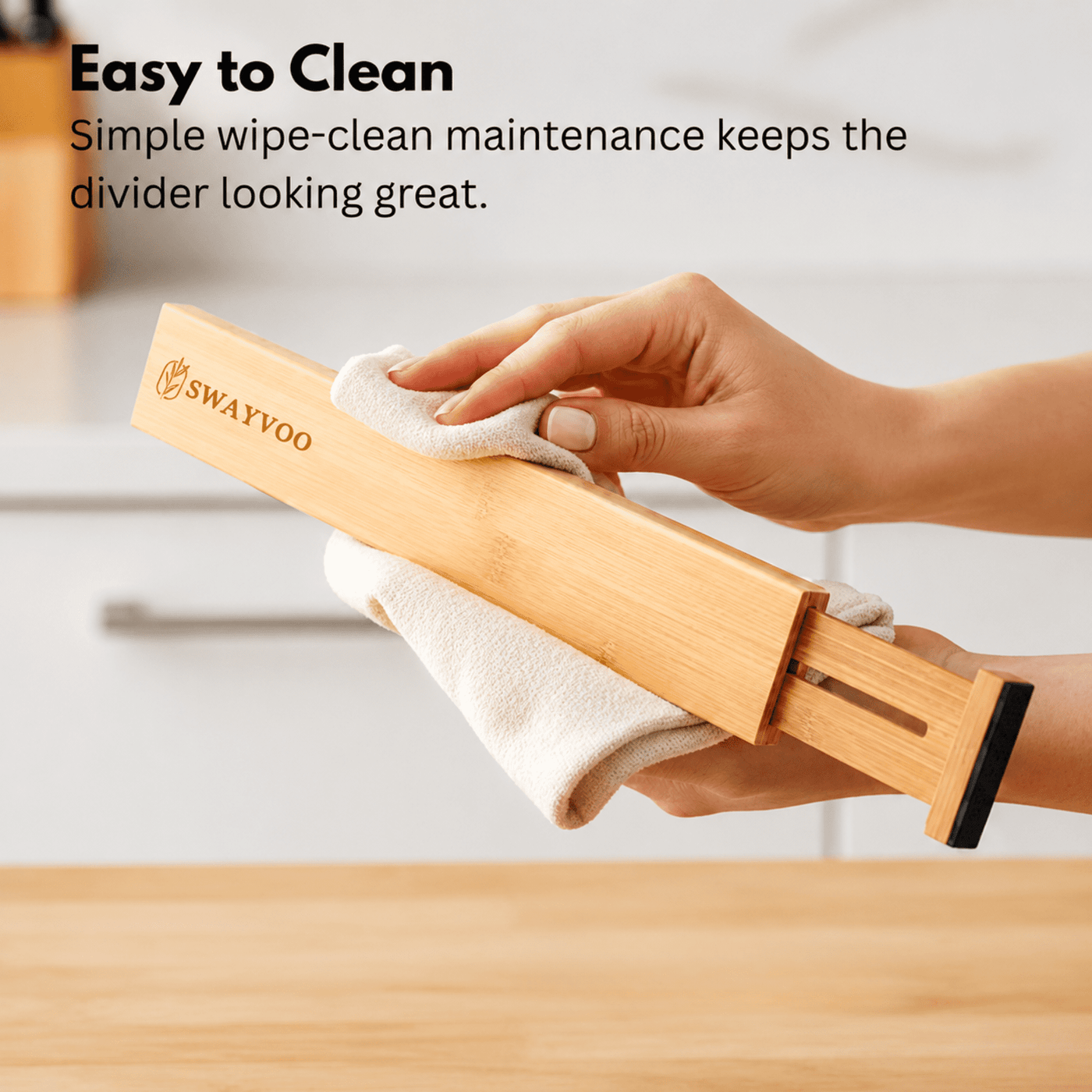 Bamboo Drawer Dividers, 4-Pack Adjustable Drawer Organizer Separators for Kitchen, Bedroom, Bathroom, Cabinet, Office and Dresser Storage (17–22"
