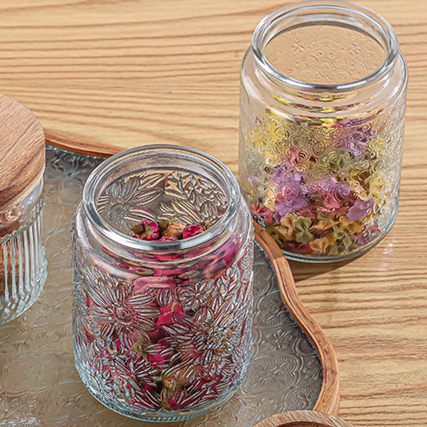 Glass Jars with Wooden Lids, 6-Pack 24 Oz Airtight Glass Food Storage Containers Sets for The Kitchen, Sugar Coffee Candy Spice Cookie Tea Pasta