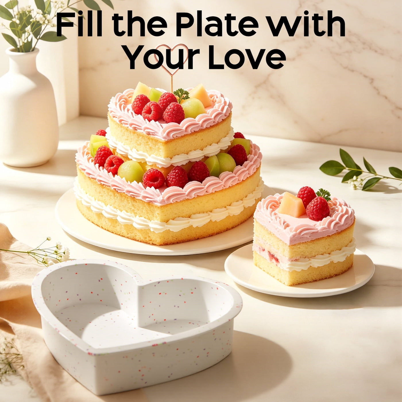Silicone Heart Shaped Cake Pans, 2-Piece 10 Inch Large Heart Cake Mold Nonstick Silicone Heart Molds for Baking