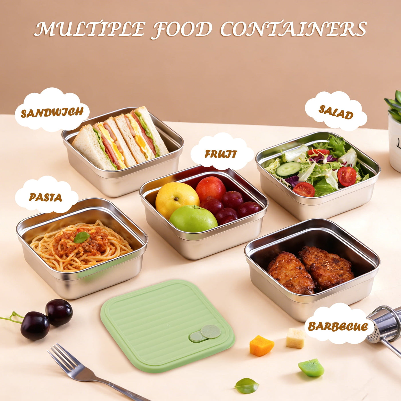 2-Pack Sandwich Containers, 20oz Stainless Steel Sandwich Box with Lids, Reusable Metal Meal Prep Lunch Boxes, BPA-FREE