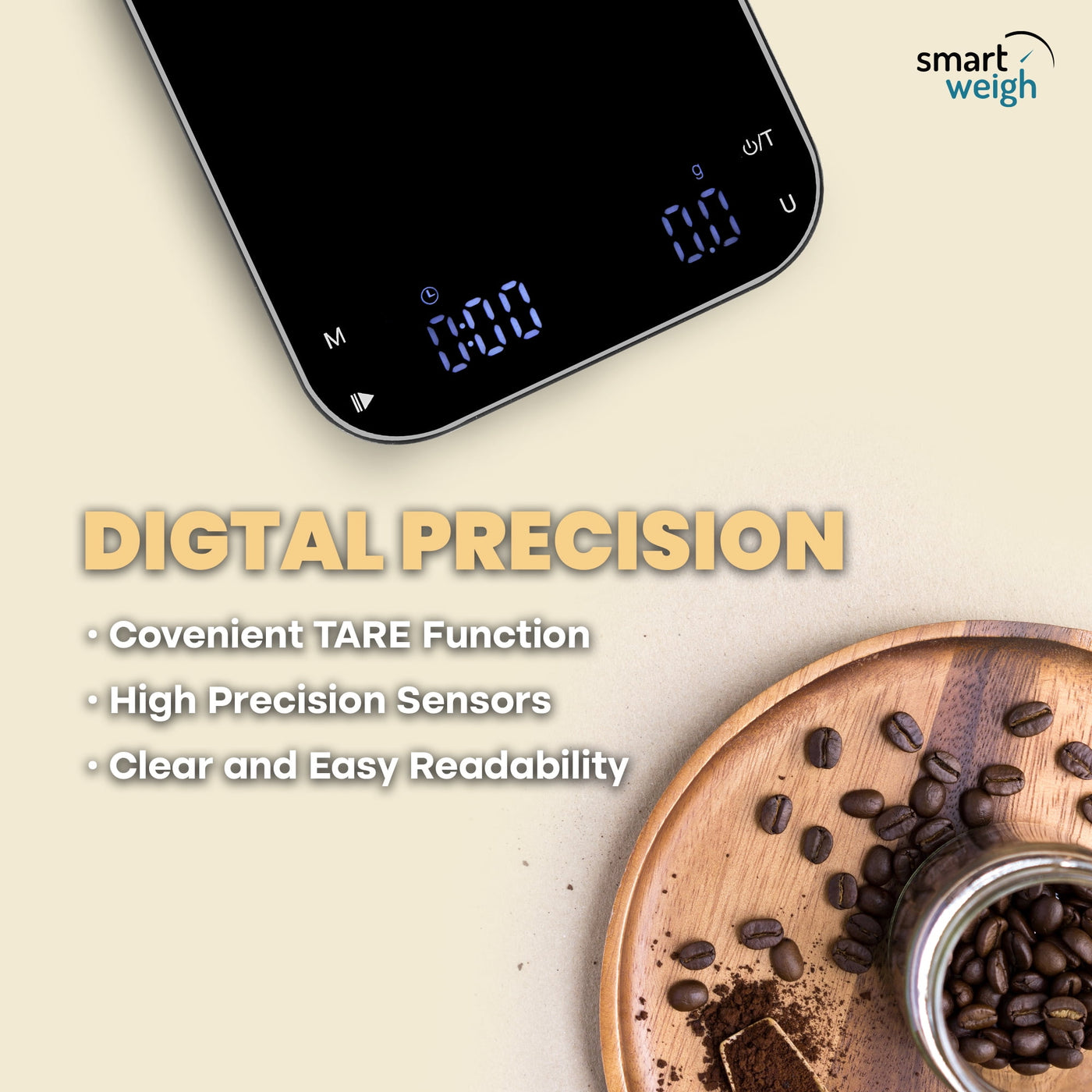 Smart Weigh Coffee Scale 3000g X 0.01g High Precision Sensors Accurate Scale, for Accurate Kitchen, Food and Portion Weighing